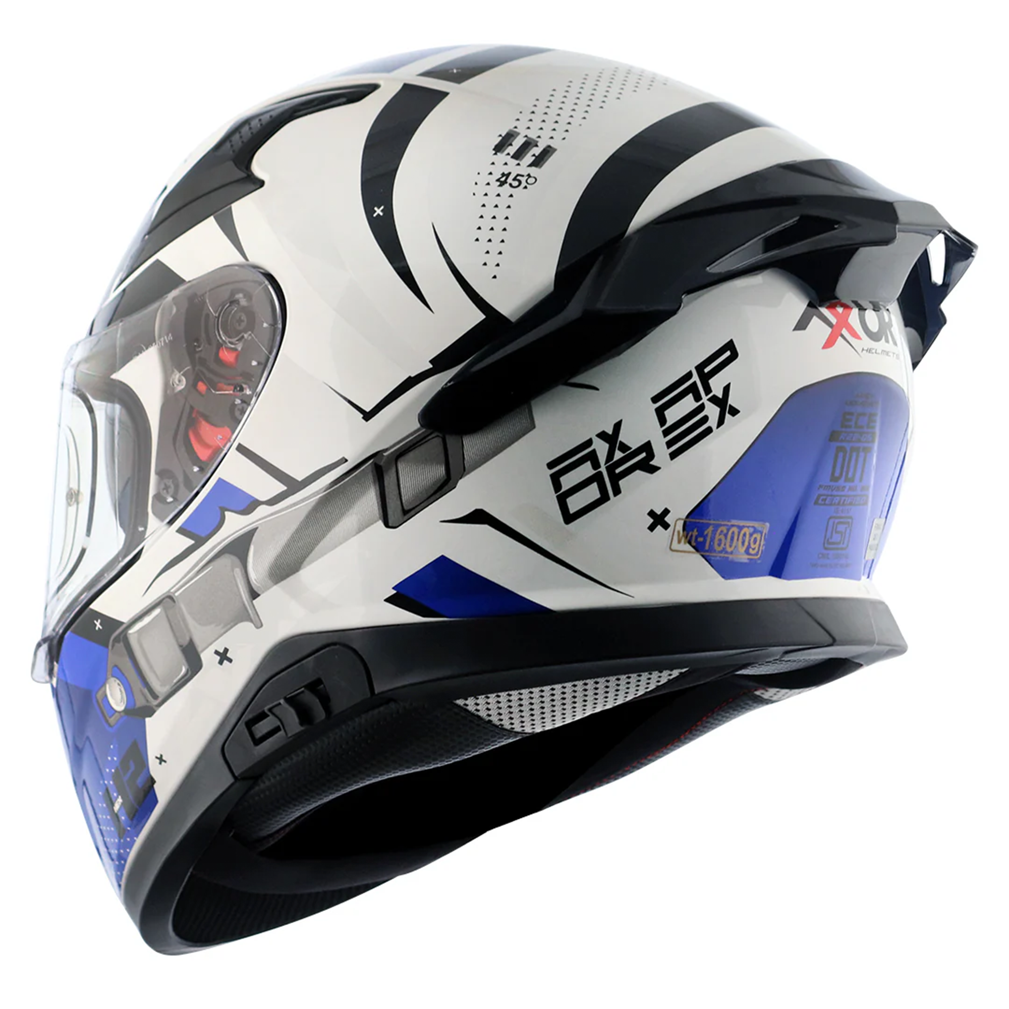 Axor Apex Hex-2 Full Face Helmet Gloss White / Blue  FREE 1 YEAR Returns, FREE UK Delivery | ThrottleChimp