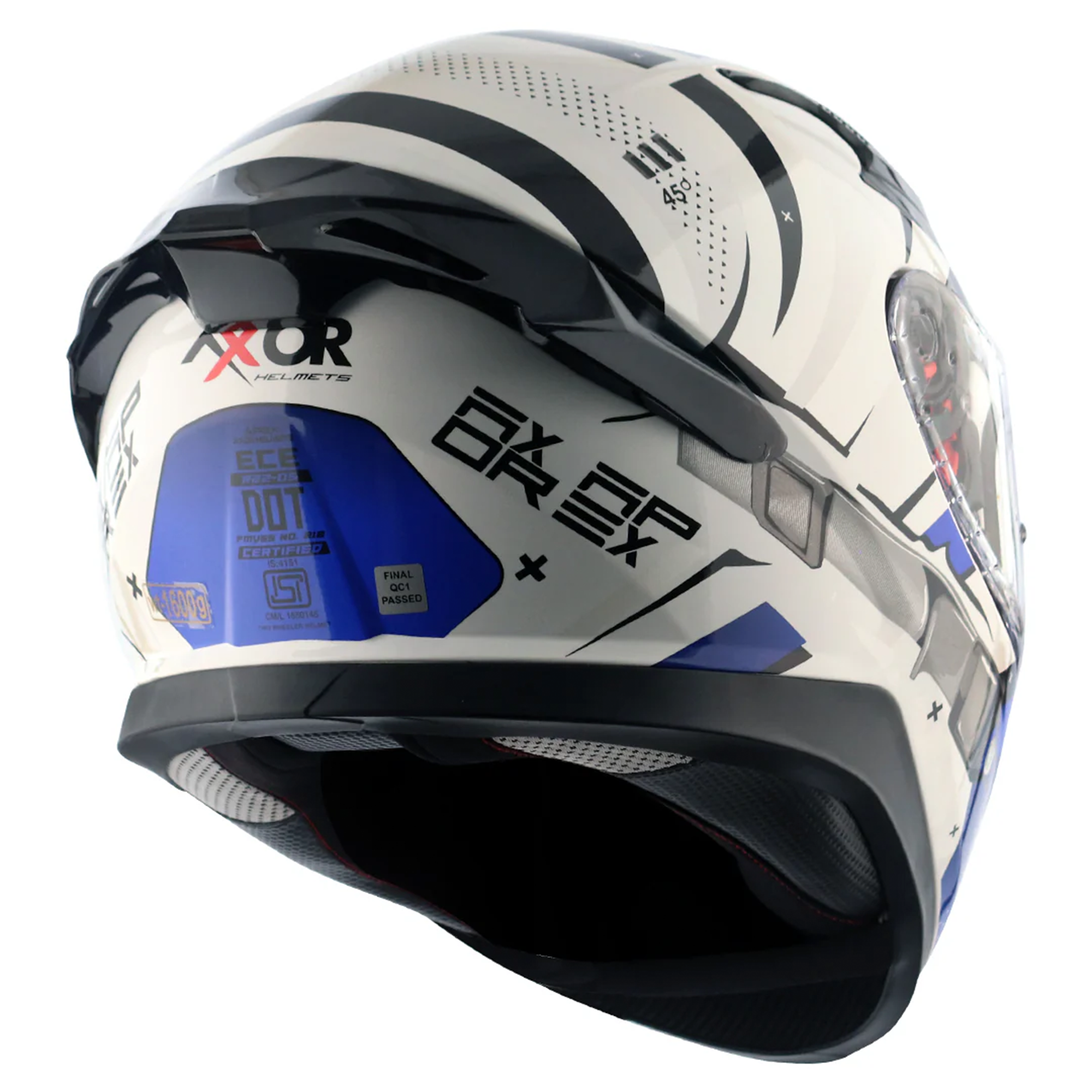 Axor Apex Hex-2 Full Face Helmet Gloss White / Blue  FREE 1 YEAR Returns, FREE UK Delivery | ThrottleChimp