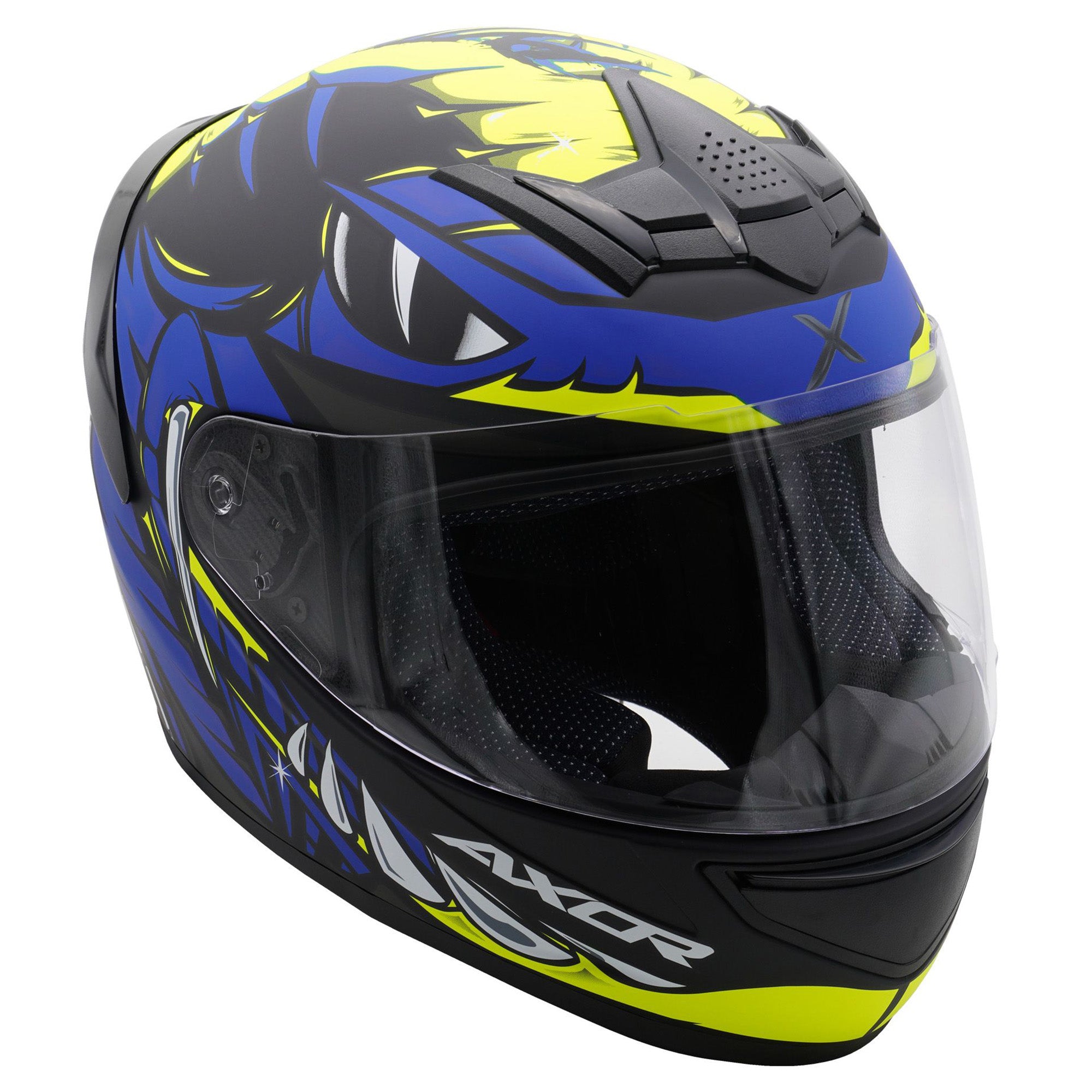 Axor Rage Full Face Helmet Python Matt Blue / Yellow / Black  FREE 1 YEAR Returns, FREE UK Delivery | ThrottleChimp