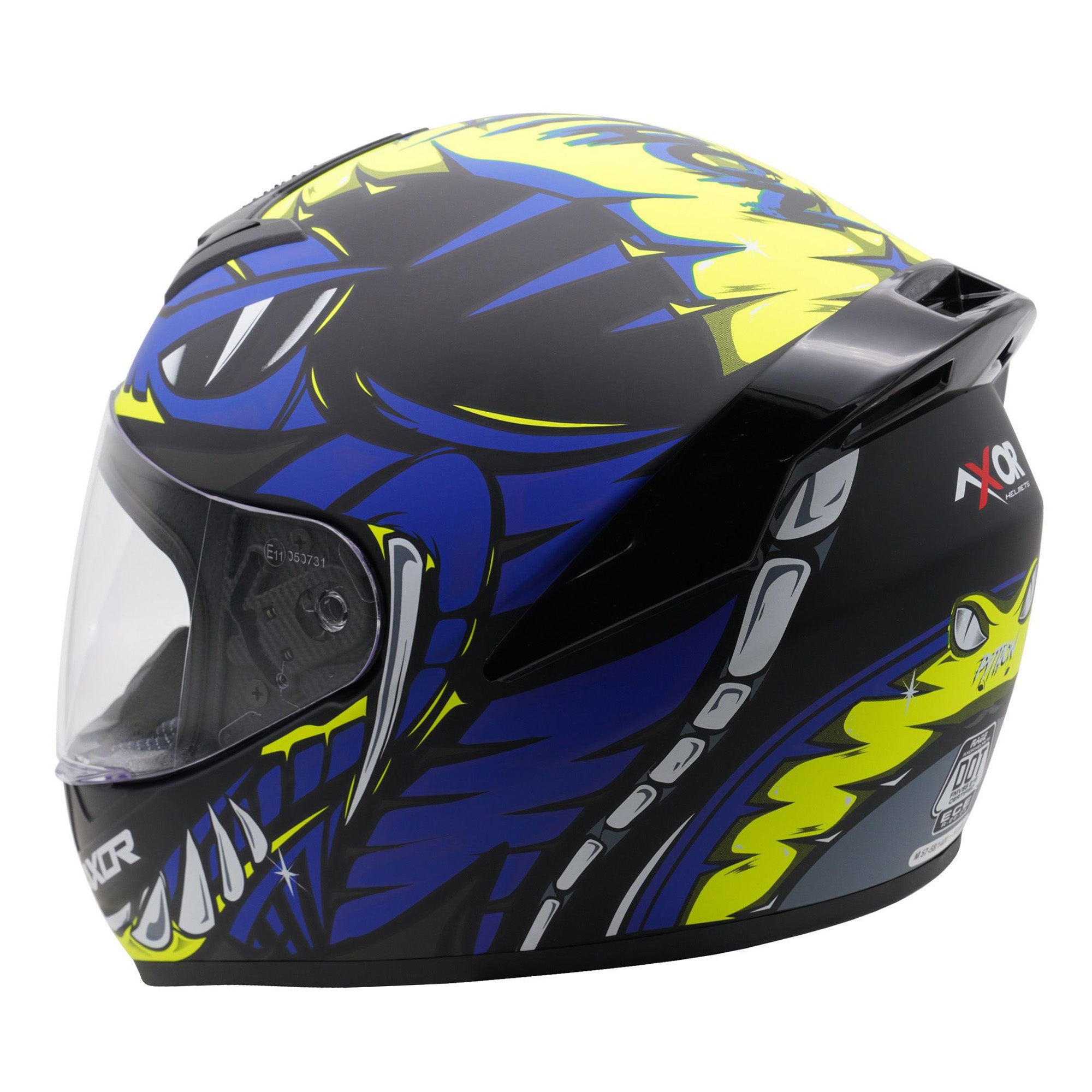 Axor Rage Full Face Helmet Python Matt Blue / Yellow / Black  FREE 1 YEAR Returns, FREE UK Delivery | ThrottleChimp