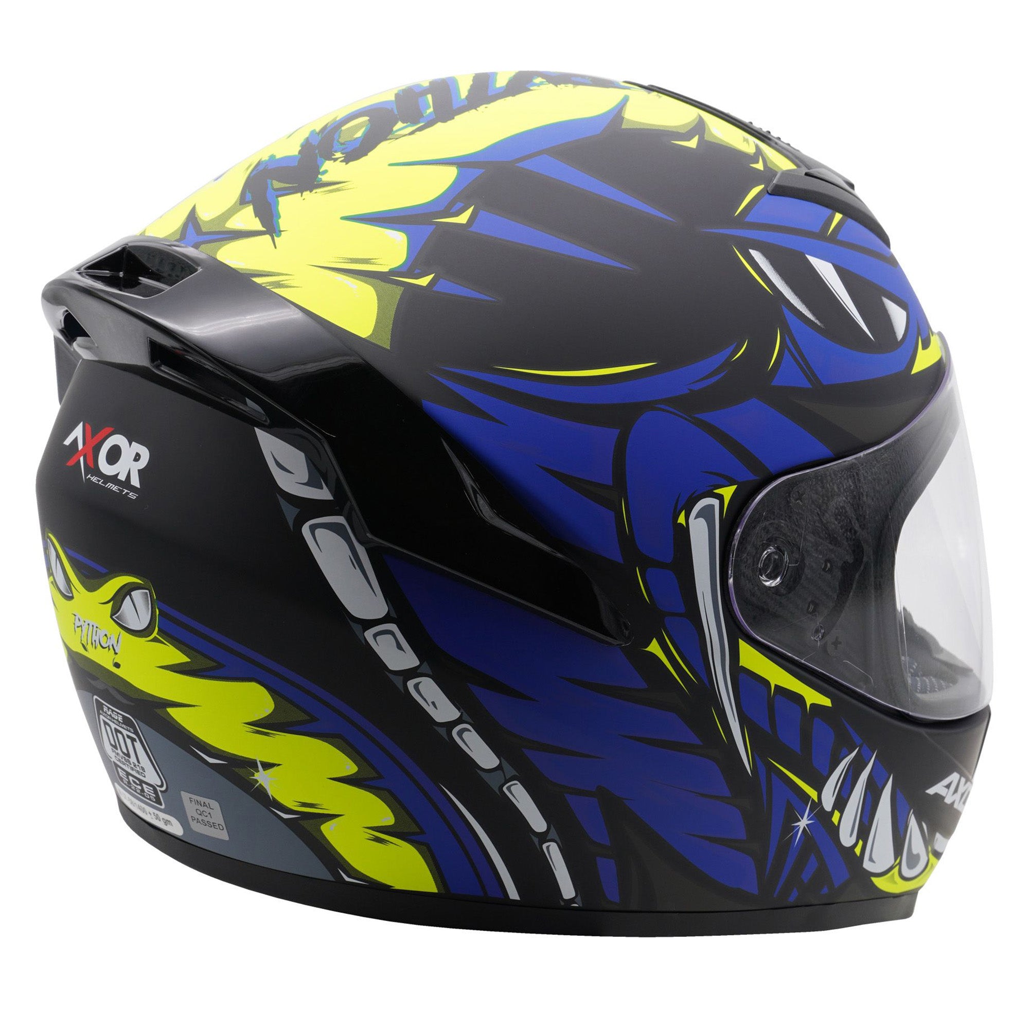 Axor Rage Full Face Helmet Python Matt Blue / Yellow / Black  FREE 1 YEAR Returns, FREE UK Delivery | ThrottleChimp