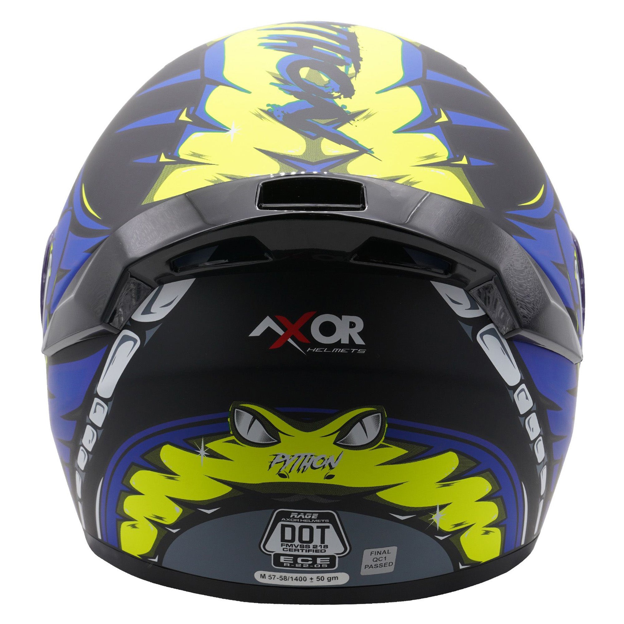 Axor Rage Full Face Helmet Python Matt Blue / Yellow / Black  FREE 1 YEAR Returns, FREE UK Delivery | ThrottleChimp