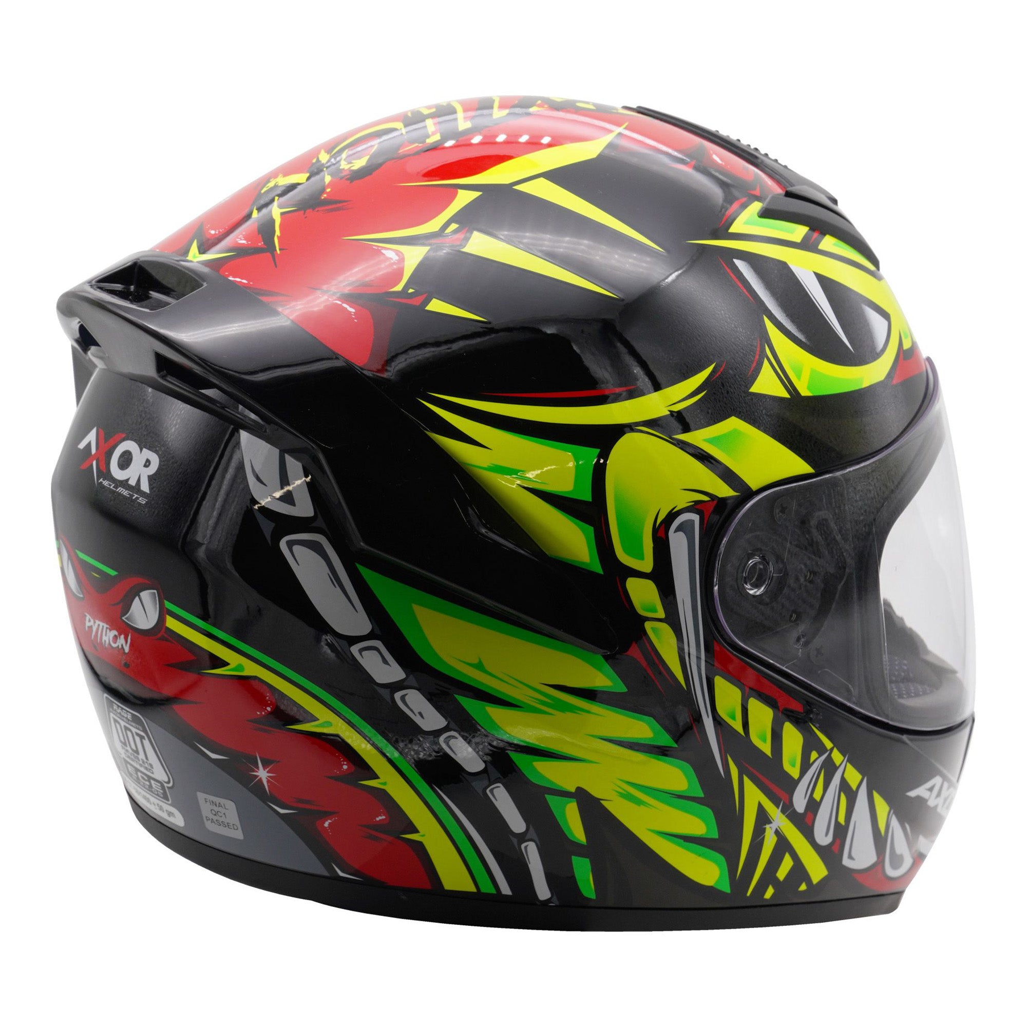 Axor Rage Full Face Helmet Python Gloss Red / Yellow / Black  FREE 1 YEAR Returns, FREE UK Delivery | ThrottleChimp