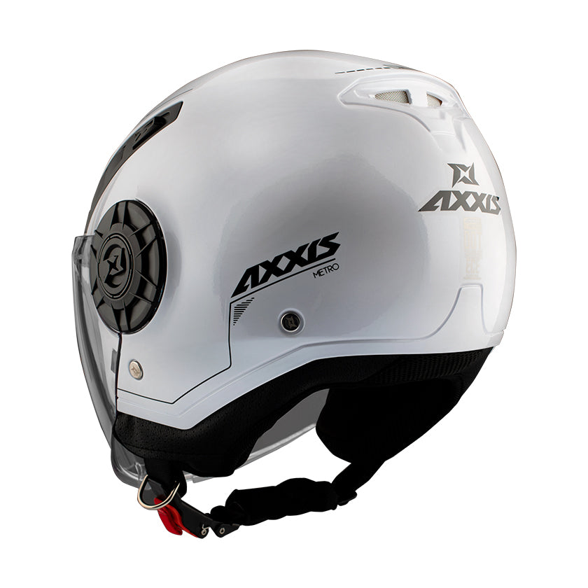 Axxis Metro Solid A0 Open Face Helmet Gloss Pearl White (Image 3) - ThrottleChimp