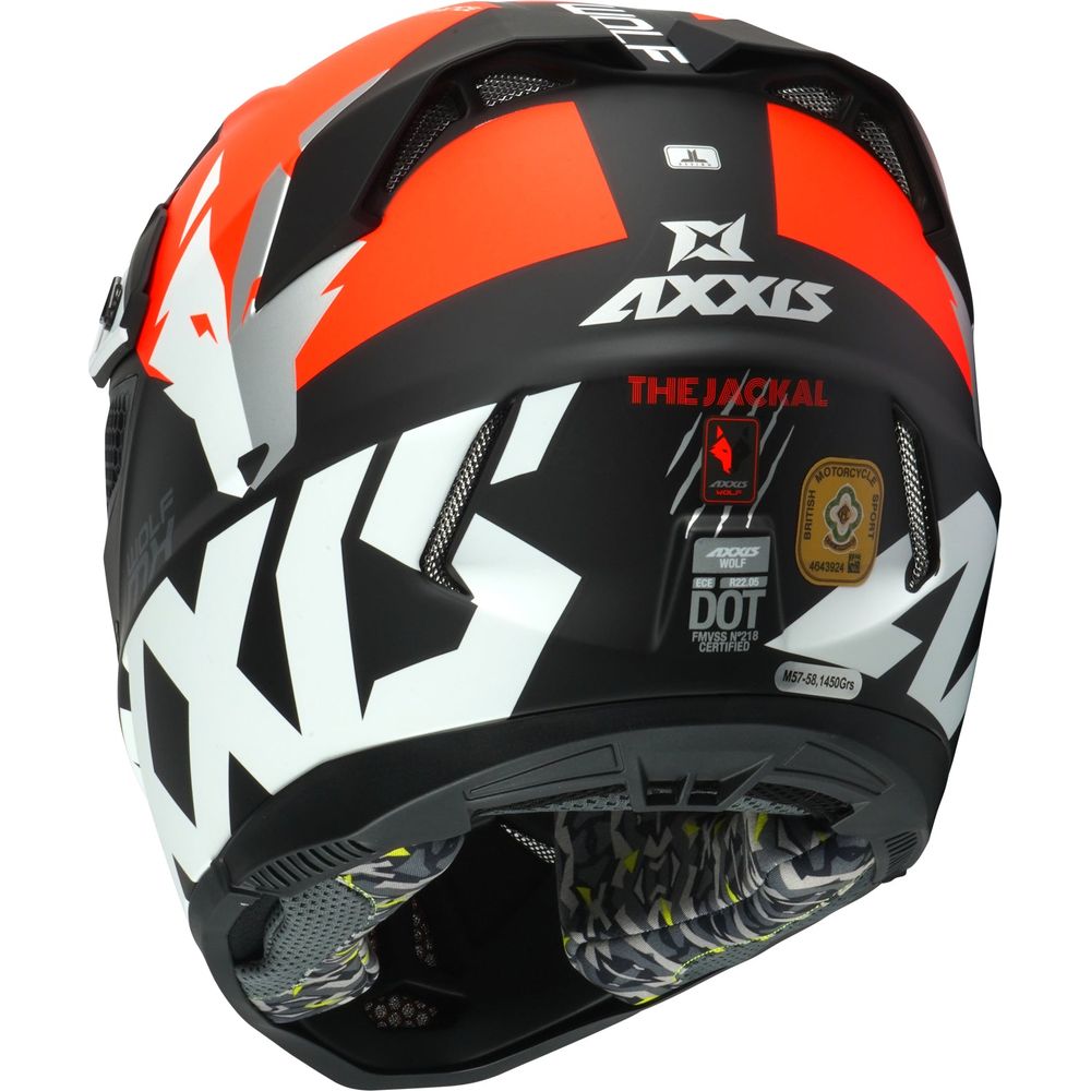 Axxis Wolf Jackal B14 Motocross Helmet Matt Black / Fluo Orange (Image 3) - ThrottleChimp