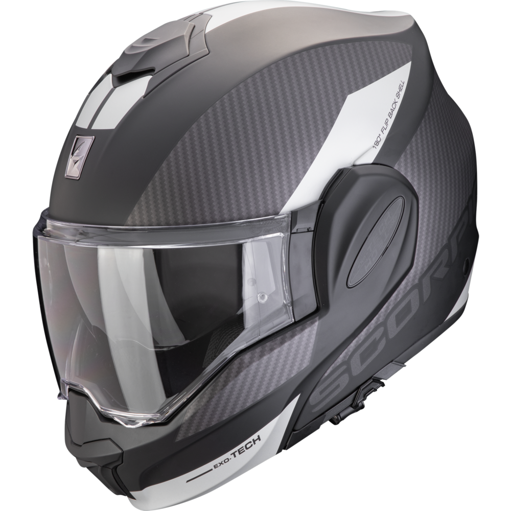 Scorpion EXO-Tech Evo Team Flip-Up Helmet Black / Silver - ThrottleChimp