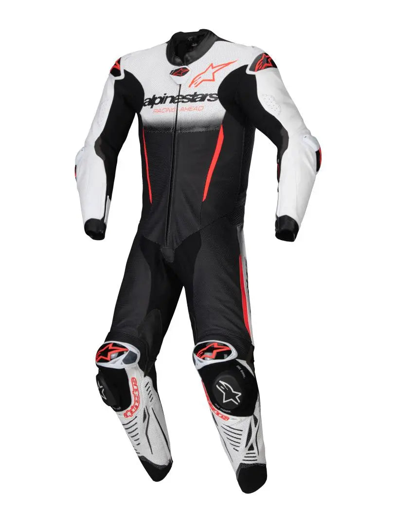 Alpinestars GP-R7 One Piece Leather Suit White / Black / Fluo Red FREE 1 YEAR Returns, FREE UK Delivery | ThrottleChimp