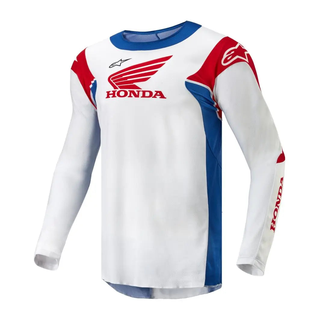 Alpinestars Honda Racer Iconic MX Jersey White / Bright Blue / Bright Red FREE 1 YEAR Returns, FREE UK Delivery | ThrottleChimp