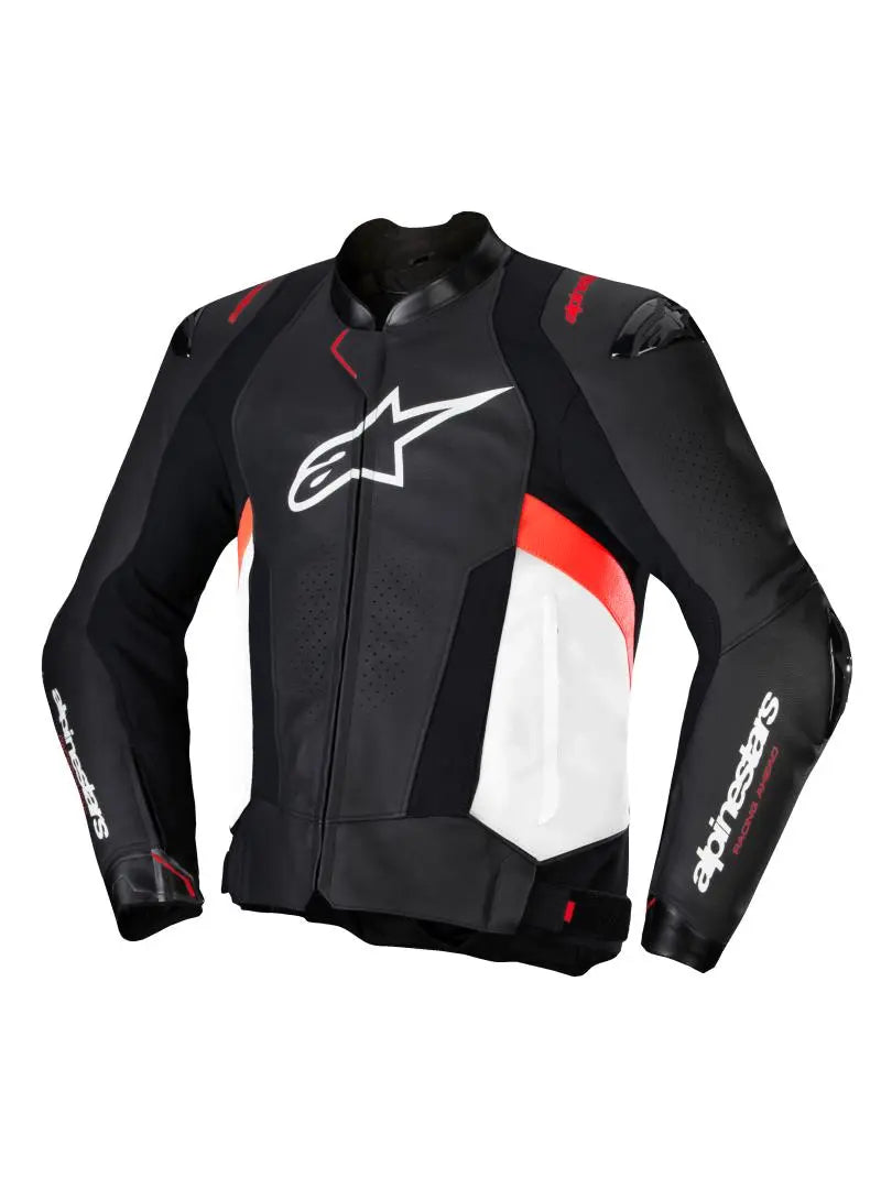 Alpinestars Missile V3 Leather Jacket Black / White / Fluo Red FREE 1 YEAR Returns, FREE UK Delivery | ThrottleChimp