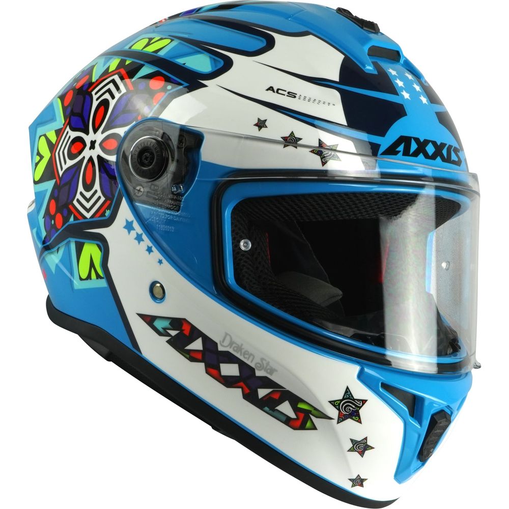 Axxis Draken S Star C17 Full Face Helmet Gloss Fluo Blue FREE 1 YEAR Returns, FREE UK Delivery | ThrottleChimp