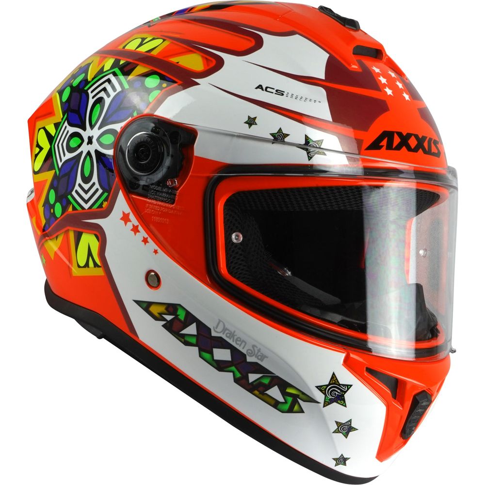 Axxis Draken S Star C5 Full Face Helmet Gloss Fluo Red FREE 1 YEAR Returns, FREE UK Delivery | ThrottleChimp