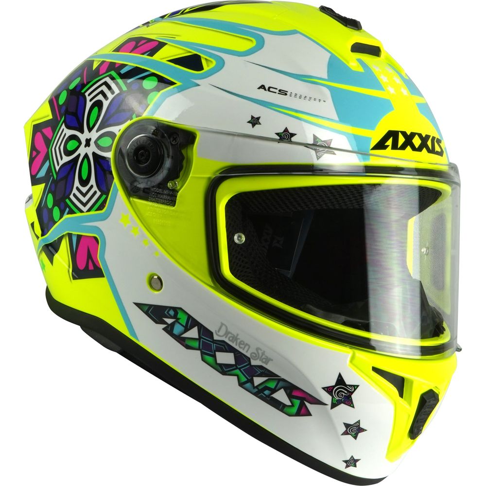 Axxis Draken S Star C3 Full Face Helmet Gloss Fluo Yellow FREE 1 YEAR Returns, FREE UK Delivery | ThrottleChimp