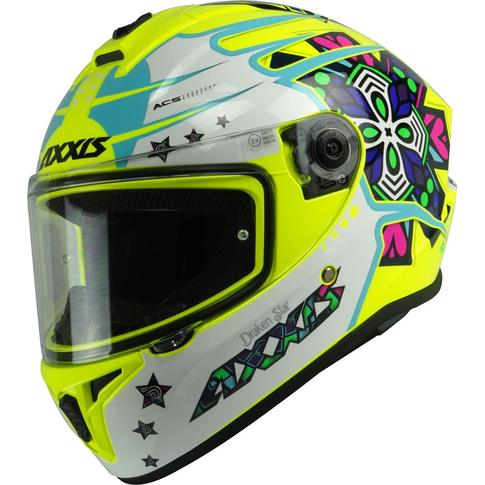 Axxis Draken S Star C3 Full Face Helmet Gloss Fluo Yellow FREE 1 YEAR Returns, FREE UK Delivery | ThrottleChimp