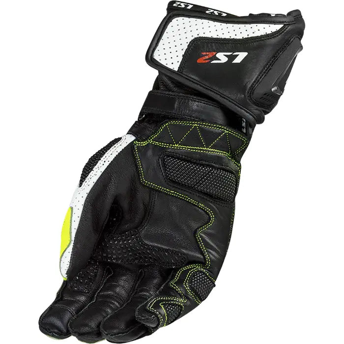 LS2 Swift Racing Leather Gloves Black / Neon Yellow (Image 3) - ThrottleChimp