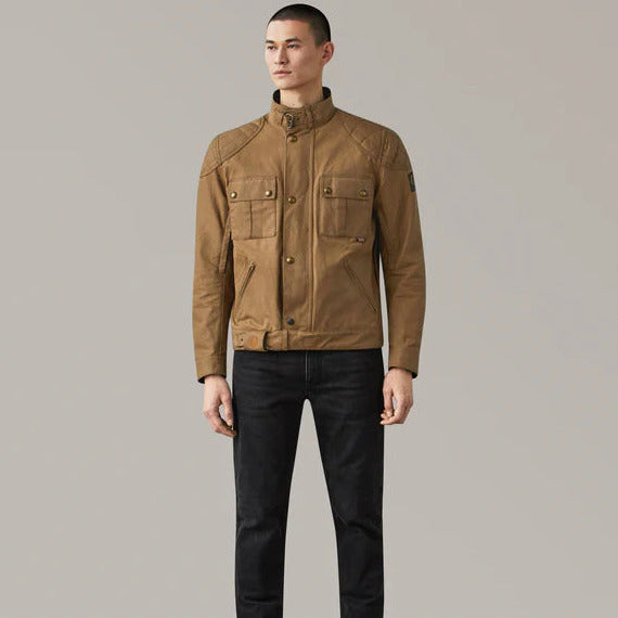 Belstaff Brooklands Waxed Cotton Jacket Sand (Image 4) - ThrottleChimp