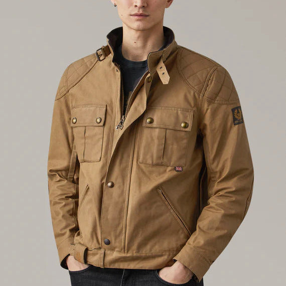 Belstaff Brooklands Waxed Cotton Jacket Sand FREE 1 YEAR Returns, FREE UK Delivery | ThrottleChimp