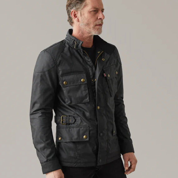 Belstaff Crosby Technical Waxed Cotton Jacket Black FREE 1 YEAR Returns, FREE UK Delivery | ThrottleChimp