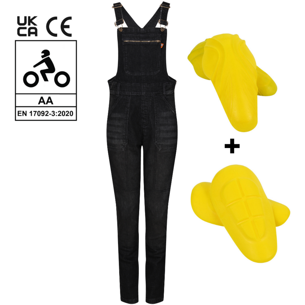 MotoGirl Daisy Ladies Dungaree Black (Image 4) - ThrottleChimp