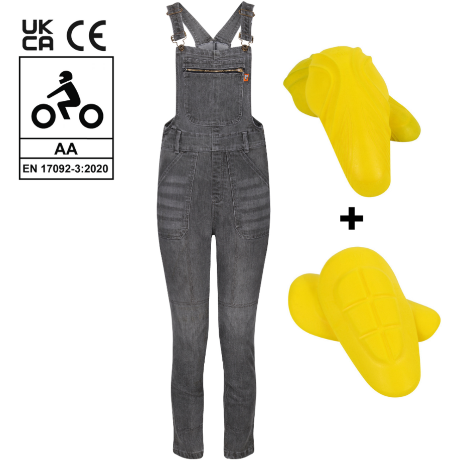 MotoGirl Daisy Ladies Dungaree Grey (Image 4) - ThrottleChimp