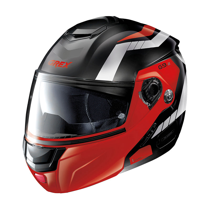 Grex G9.2 Steadfast N-Com Modular Flip-Up Helmet Metal Black / Red - ThrottleChimp