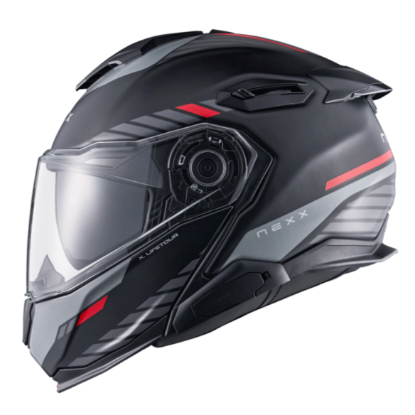 Nexx X.Lifetour Globe Flip Up Helmet Matt Black / Red FREE 1 YEAR Returns, FREE UK Delivery | ThrottleChimp