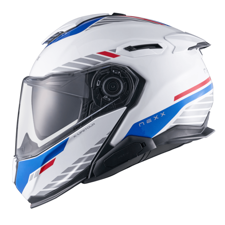 Nexx X.Lifetour Globe Flip Up Helmet White / Blue FREE 1 YEAR Returns, FREE UK Delivery | ThrottleChimp