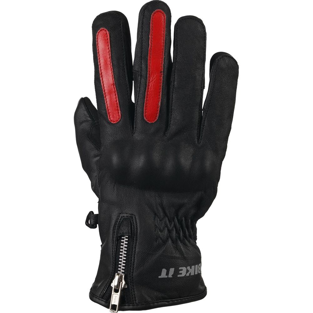 Bike It AMP Road Leather Gloves Black / Red - ThrottleChimp