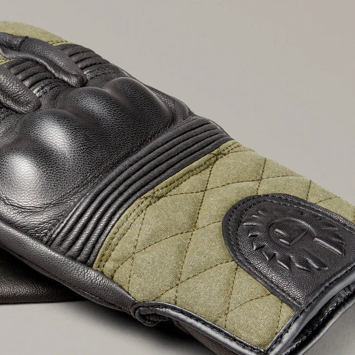 Belstaff Hampstead Leather / Textile Gloves Black / Forest Green (Image 4) - ThrottleChimp