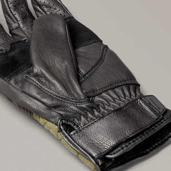 Belstaff Hampstead Leather / Textile Gloves Black / Forest Green (Image 5) - ThrottleChimp