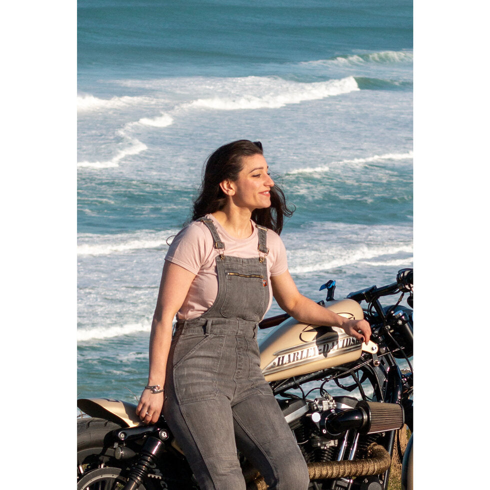 MotoGirl Daisy Ladies Dungaree Grey (Image 5) - ThrottleChimp