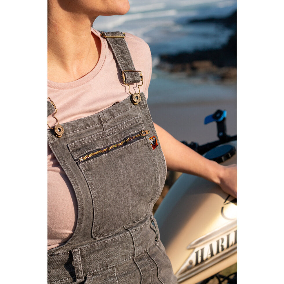 MotoGirl Daisy Ladies Dungaree Grey (Image 6) - ThrottleChimp