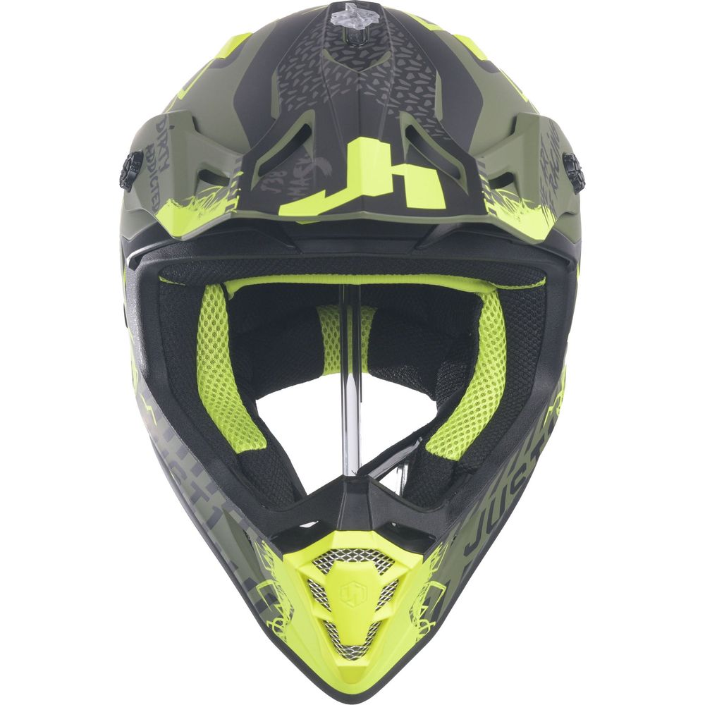 Just1 J38 MX Helmet Mask Fluo Yellow / Black / Matt Army Green - ThrottleChimp