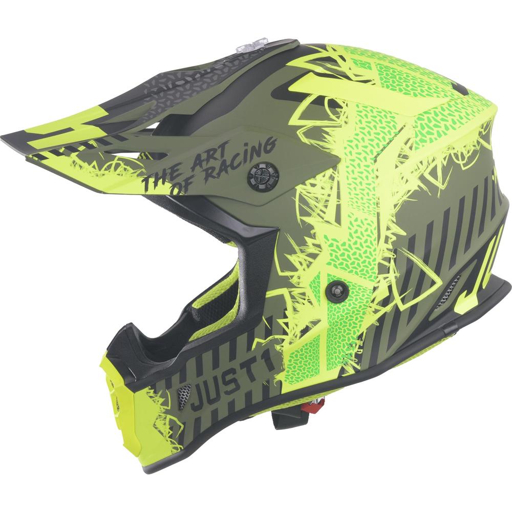 Just1 J38 MX Helmet Mask Fluo Yellow / Black / Matt Army Green (Image 3) - ThrottleChimp