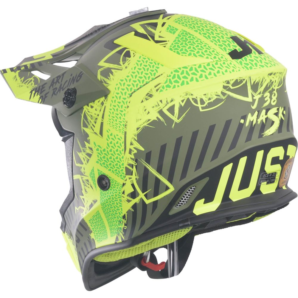 Just1 J38 MX Helmet Mask Fluo Yellow / Black / Matt Army Green (Image 4) - ThrottleChimp