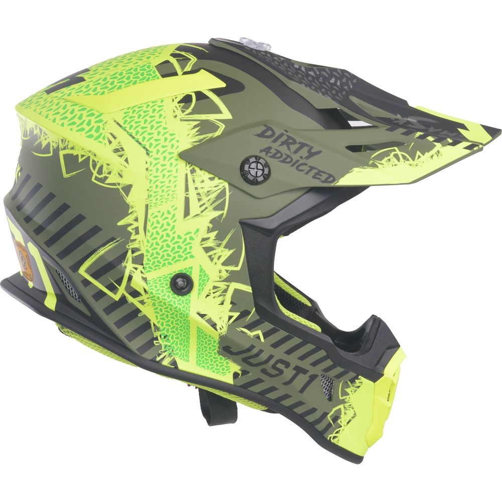 Just1 J38 MX Helmet Mask Fluo Yellow / Black / Matt Army Green (Image 7) - ThrottleChimp