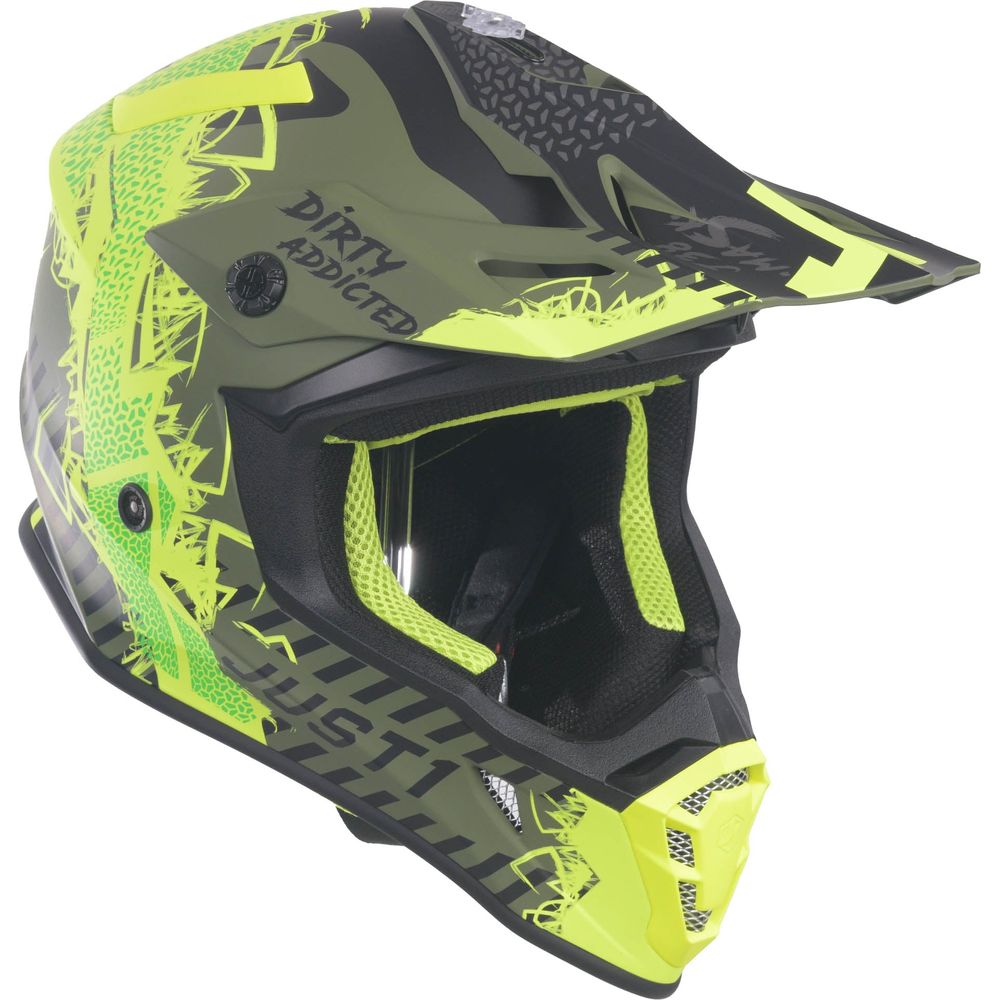 Just1 J38 MX Helmet Mask Fluo Yellow / Black / Matt Army Green (Image 8) - ThrottleChimp