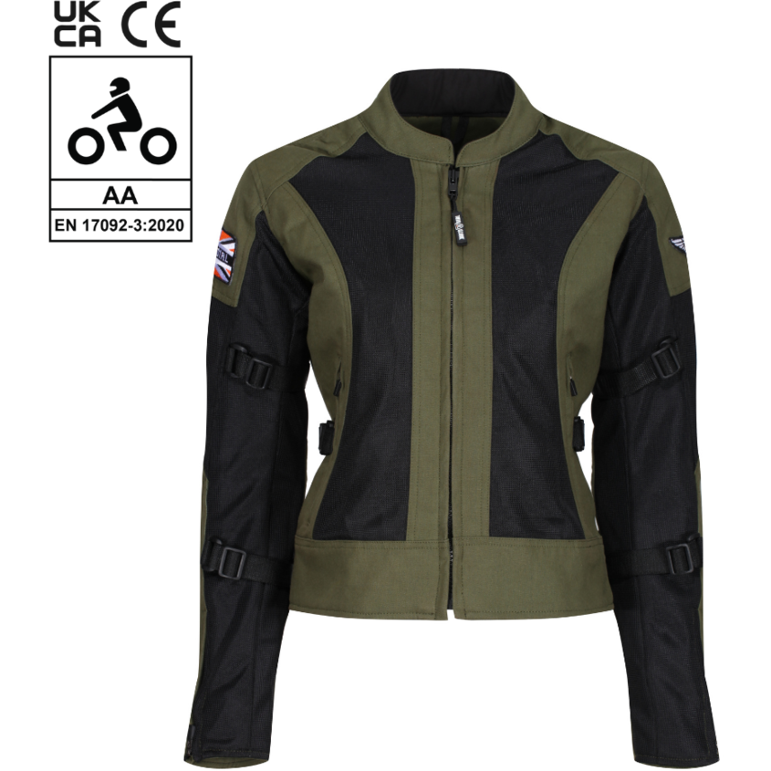 MotoGirl Jodie Summer Ladies Textile Jacket Khaki Green (Image 5) - ThrottleChimp