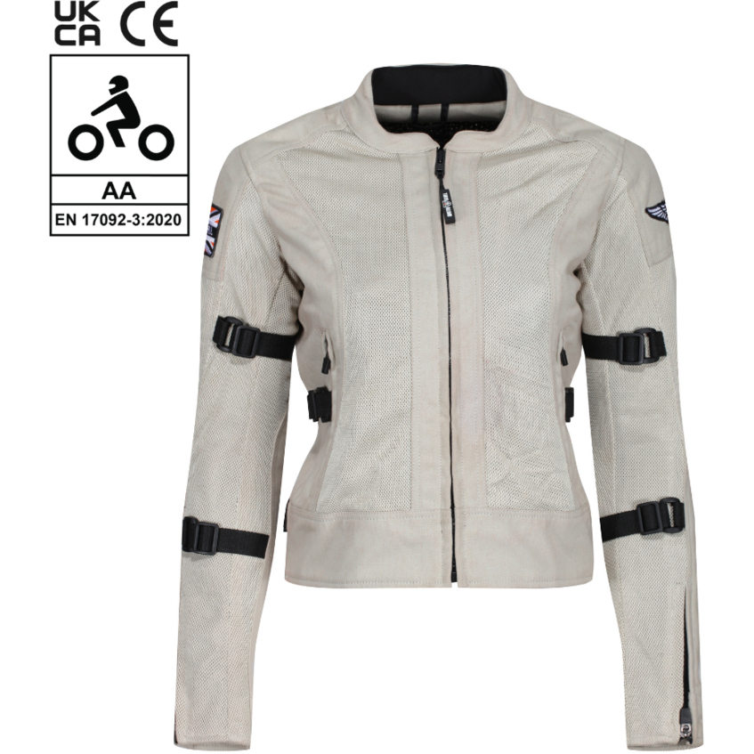 MotoGirl Jodie Summer Ladies Textile Jacket Natural FREE 1 YEAR Returns, FREE UK Delivery | ThrottleChimp