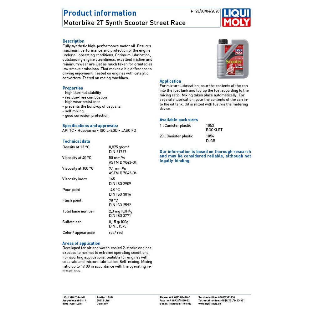 Liqui Moly 2 Stroke Fully Synthetic Scooter Street Race Oil (Image 2) - ThrottleChimp