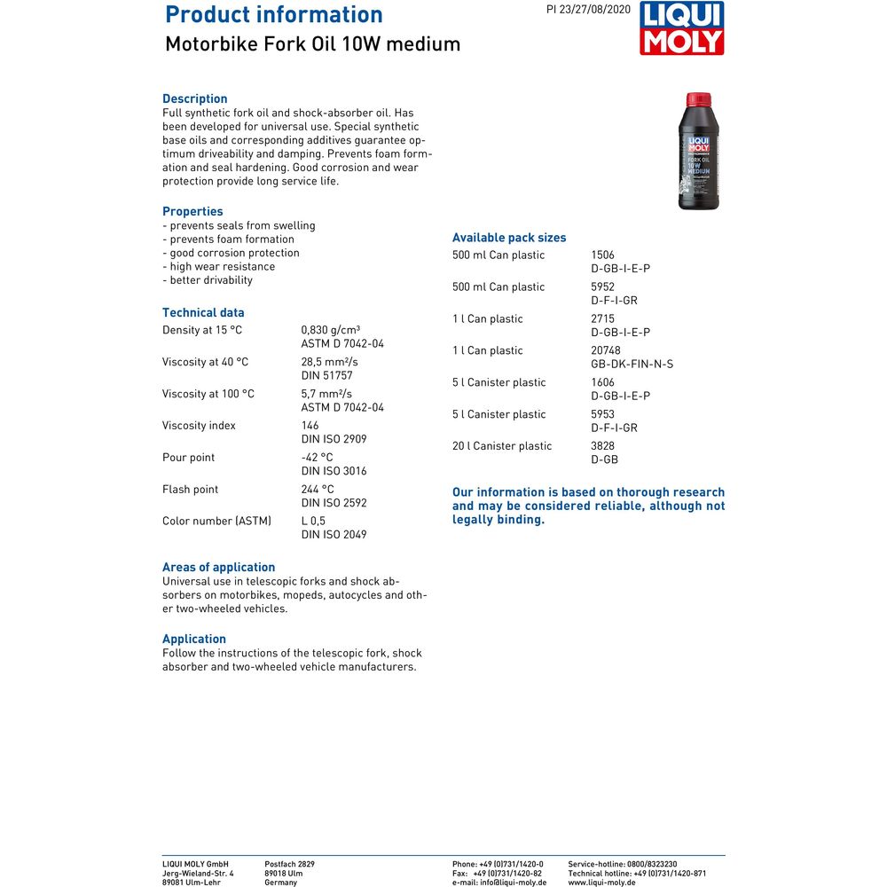 Liqui Moly 10W Medium Fork Oil - 3828 (Image 2) - ThrottleChimp