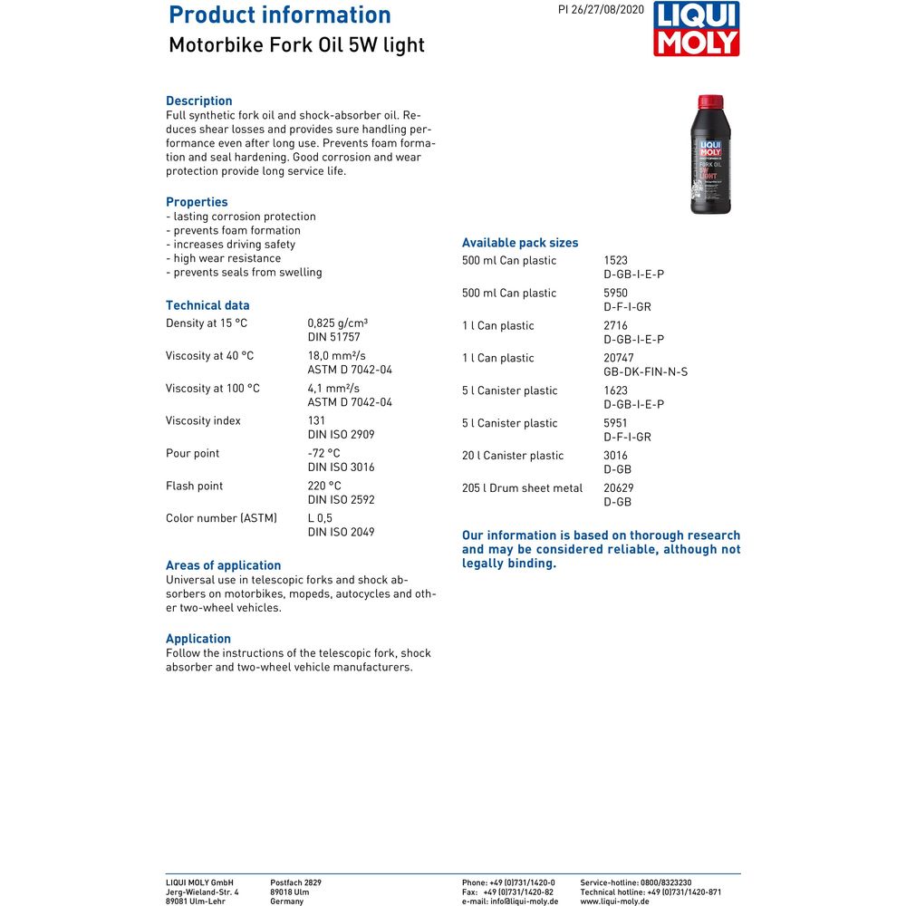 Liqui Moly 5W Light Fork Oil - 3016 (Image 2) - ThrottleChimp