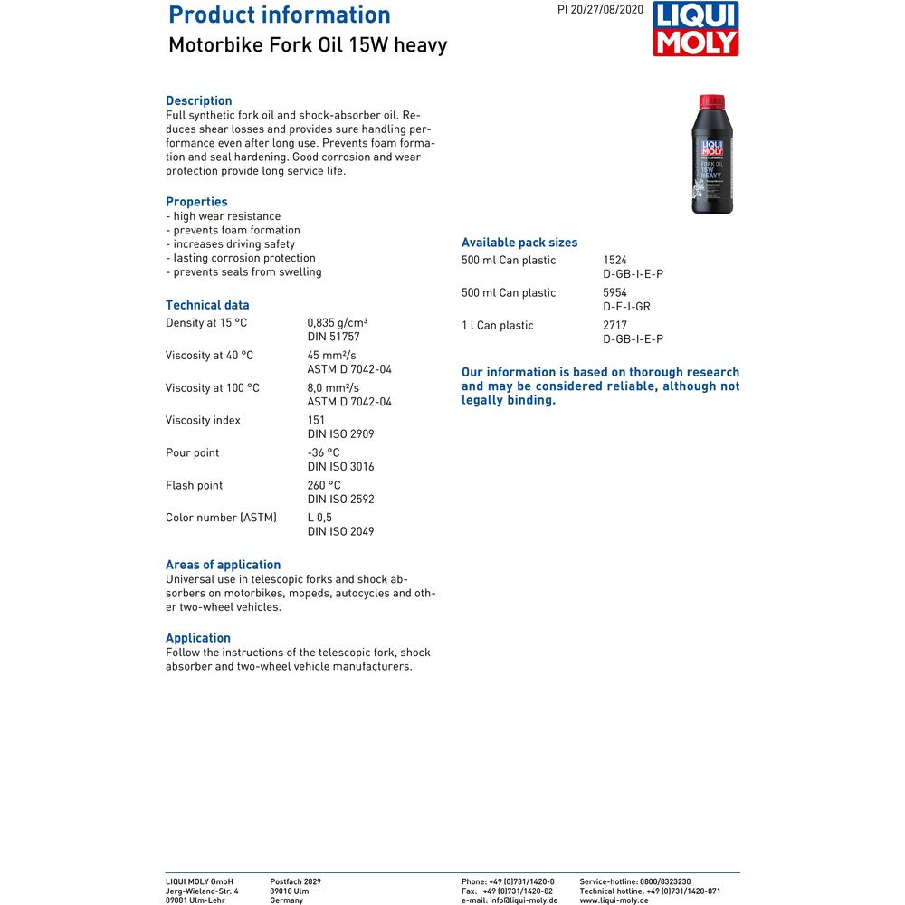 Liqui Moly 15W Heavy Fork Oil - 2717 (Image 2) - ThrottleChimp