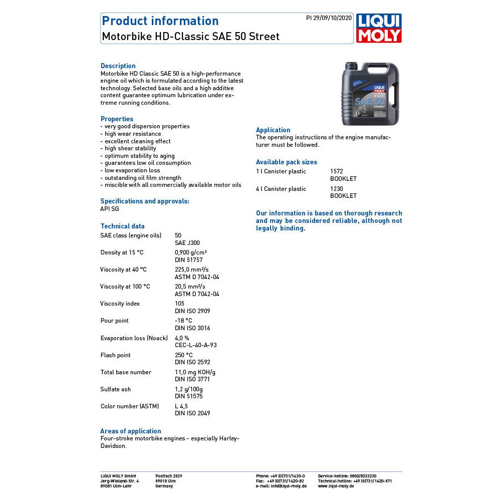 Liqui Moly 4 Stroke Mineral HD-Classic Street SAE 50 Oil (Image 2) - ThrottleChimp