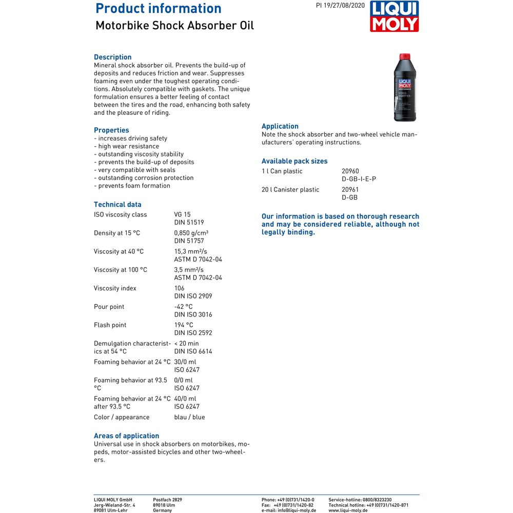 Liqui Moly Shock Absorber Oil Mineral (Image 2) - ThrottleChimp