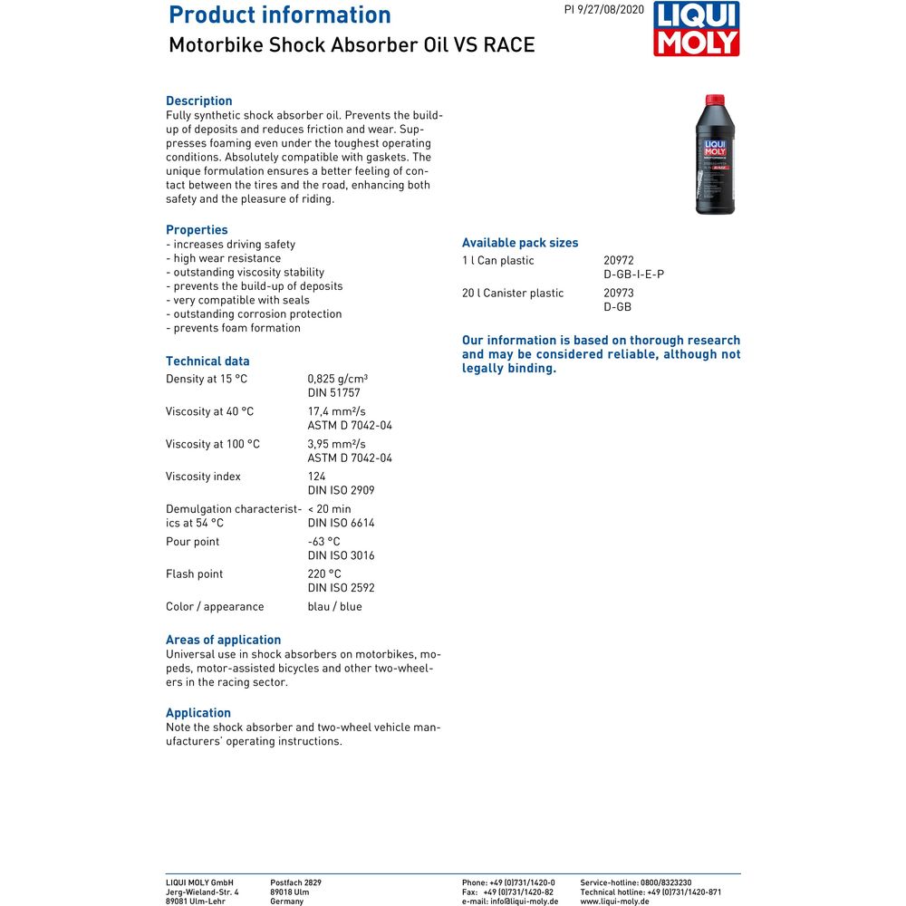 Liqui Moly Shock Absorber Oil Fully Synthetic VS Race (Image 2) - ThrottleChimp