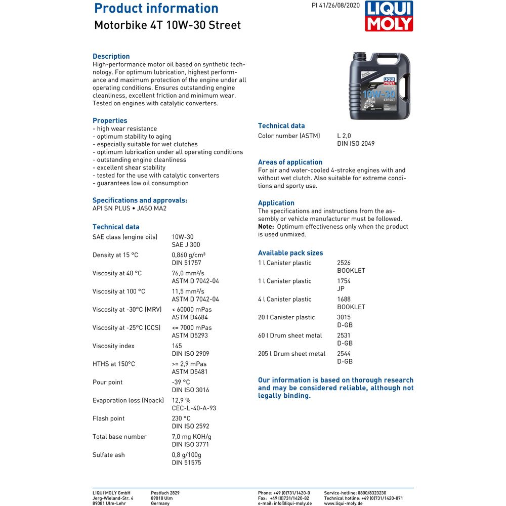 Liqui Moly 4 Stroke Semi Synthetic Street 10W-30 Oil (Image 2) - ThrottleChimp