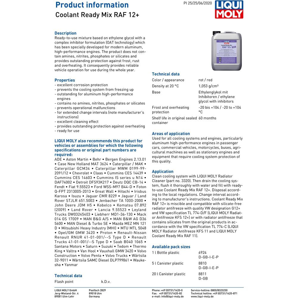 Liqui Moly RAF12 Plus Coolant Ready Mix - 8811 (Image 2) - ThrottleChimp