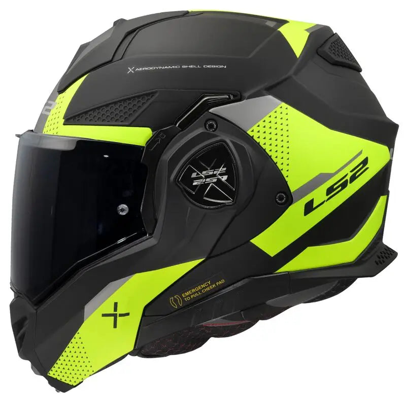 LS2 FF901 Advant X ECE 22.06 Flip-Up Helmet Oblivion Matt Black / Hi-Viz Yellow