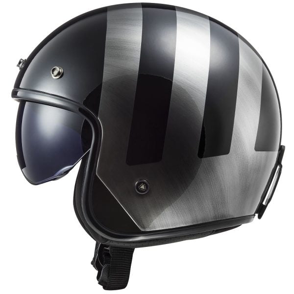 LS2 OF601 Bob 2 ECE 22.06 Open Face Helmet Lines Black Jeans (Image 2) - ThrottleChimp