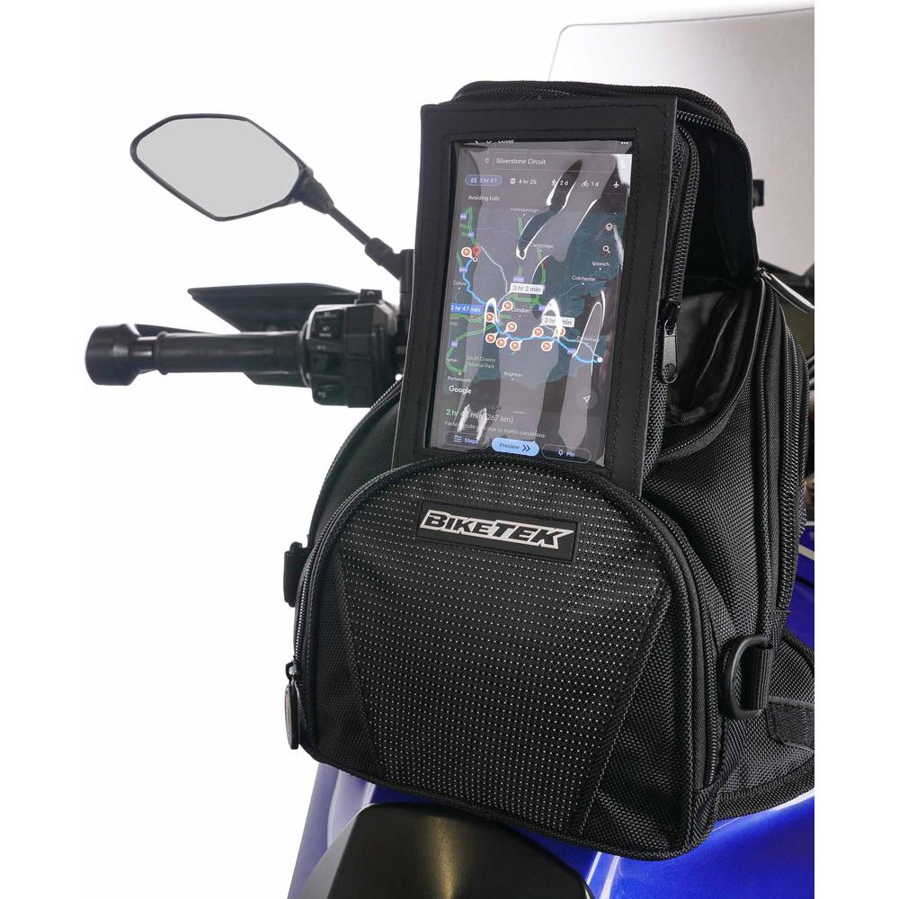 BikeTek Midi Magnetic Tank Bag With Flip Out Phone Pouch Black FREE 1 YEAR Returns, FREE UK Delivery | ThrottleChimp